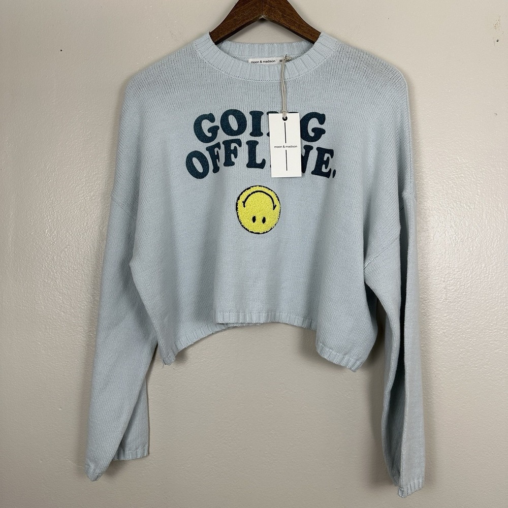 Moon & Madison Women's M Going Offline Cropped Blue‎ Sweater Preppy Y2K NEW